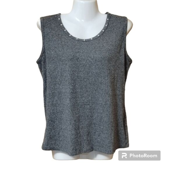 Rafaella Silver Stud Gray Knit Tank Sz M Petite - Picture 1 of 6